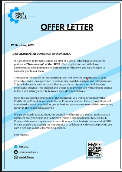 MeriSKILL Internship Offer Letter